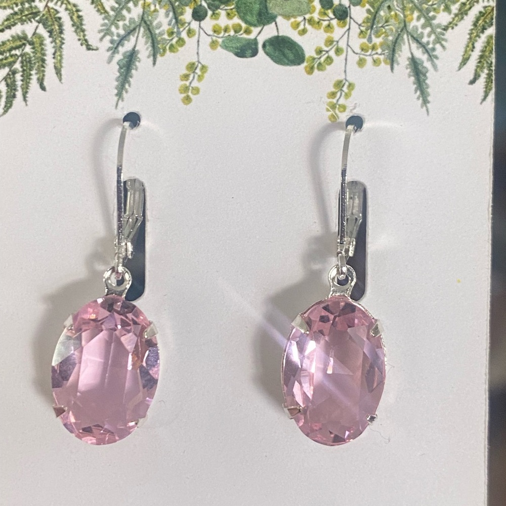 Pink Oval Crystal Drop Earrings - Women Jewelry